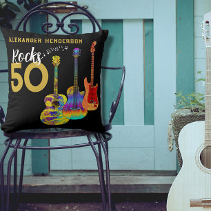 50th birthday Guitar Music Rocks 50 Throw Pillow