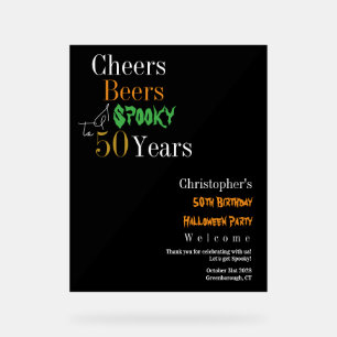 50th Birthday Halloween Spooky Party Welcome Acrylic Sign