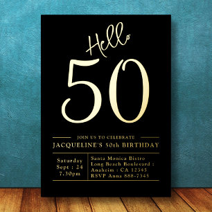 50th Birthday Hello 50 Black Gold