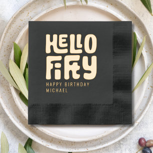 50th Birthday Hello Fifty Black Gold Foil Napkins