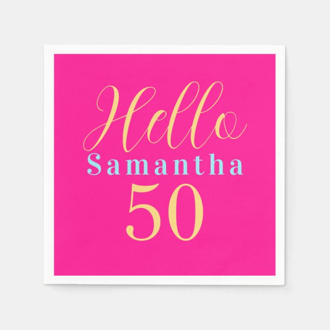 50th Birthday Hot Pink Party Napkin (Front)