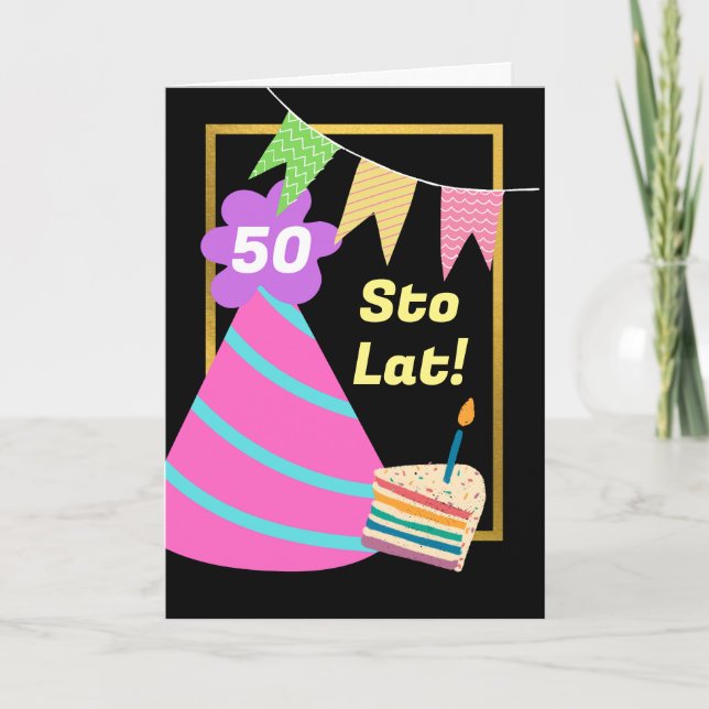 50th Birthday in Polish Sto Lat Custom Year Card (Front)