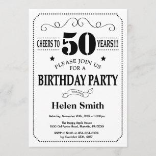 50th Birthday Invitation Black and White