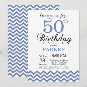 50th Birthday Invitation Blue Chevron