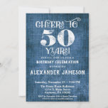 50th Birthday Invitation Blue Linen Rustic Cheers<br><div class="desc">A rustic 50th birthday party invitation in blue linen burlap with white type that says cheers to 50 years. Great for casual birthday celebrations. Suitable for men's or women's birthday parties.</div>
