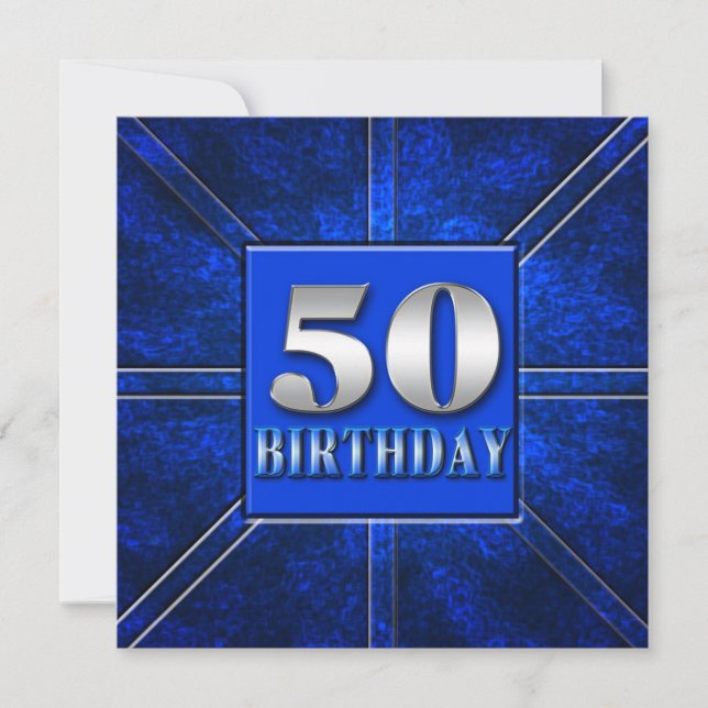 50th Birthday Invitation - Blue/Silver (Front)