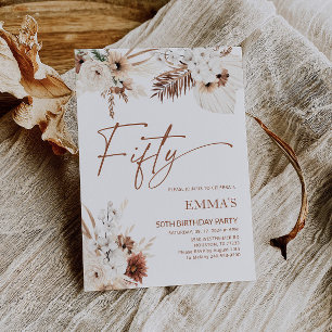50th Birthday Invitation Boho Pampas 