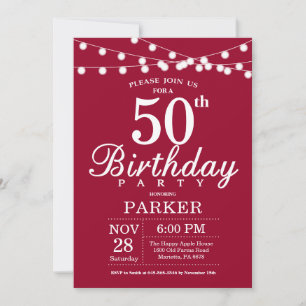 50th Birthday Invitation Burgundy Red