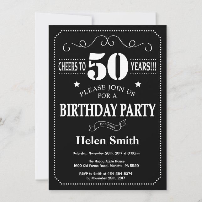 50th Birthday Invitation Chalkboard (Front)