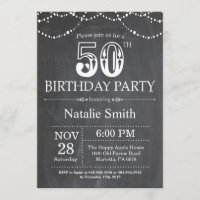 50th Birthday Invitation Chalkboard String Lights