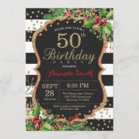 50th Birthday Invitation. Christmas Red Black Gold