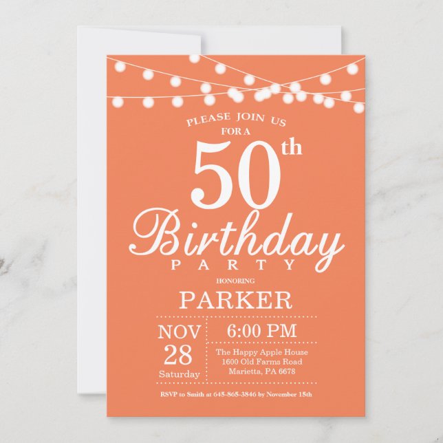 50th Birthday Invitation Coral (Front)