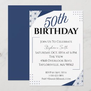 50th Birthday Invitation Elegant Navy Geometric