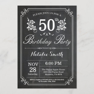 50th Birthday Invitation Floral Chalkboard