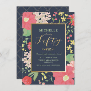50th Birthday Invitation - Gold, Elegant Floral