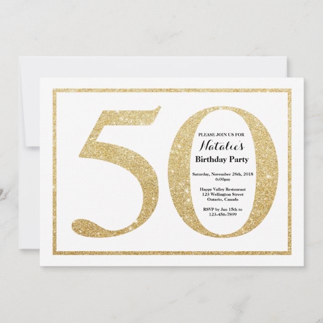 50th Birthday Invitation Gold Glitter (Front)