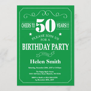 50th Birthday Invitation Green and White