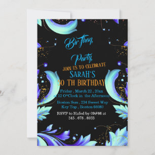 50th Birthday Invitation Navy Blue Gold Birthday
