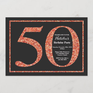 50th Birthday Invitation Orange Glitter Chalkboard