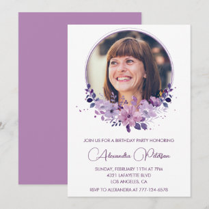 50th birthday invitation Photo Elegant Boho purple