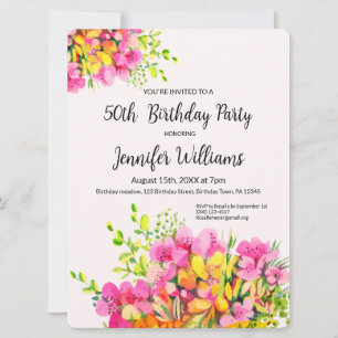 50th Birthday invitation, pink and orange flowers Invitation