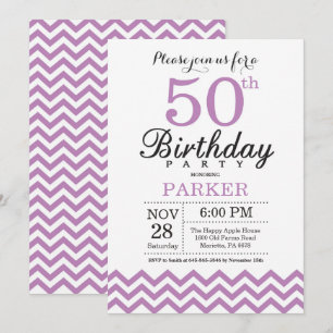 50th Birthday Invitation Purple Chevron