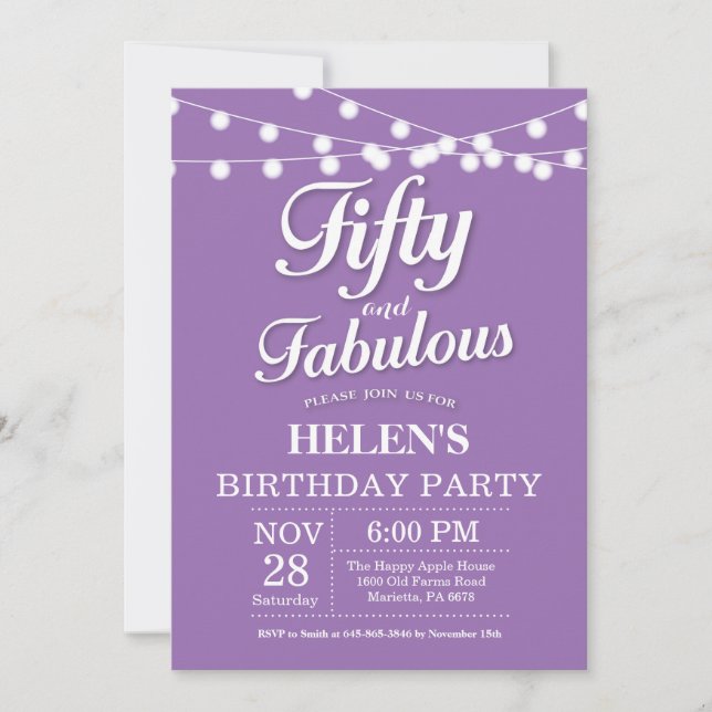 50th Birthday Invitation Purple Fabulous (Front)
