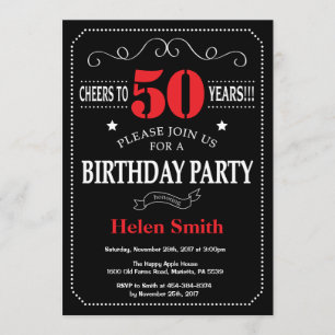 50th Birthday Invitation Red and Black Chalkboard