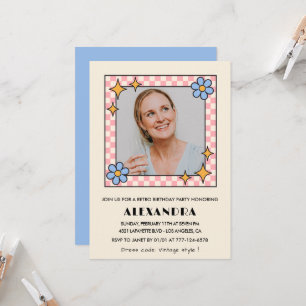 50th birthday invitation Retro Groovy Blue Flowers