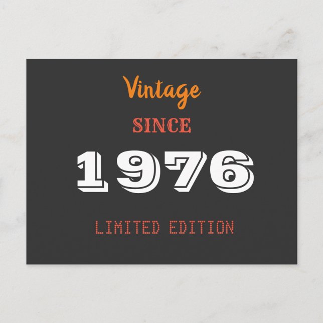 50th Birthday Invitation – Vintage 1976 Limited  Postcard (Front)