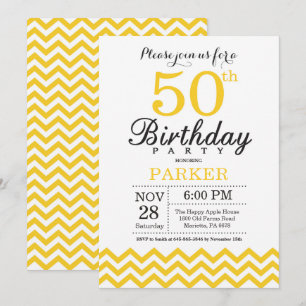 50th Birthday Invitation Yellow Chevron