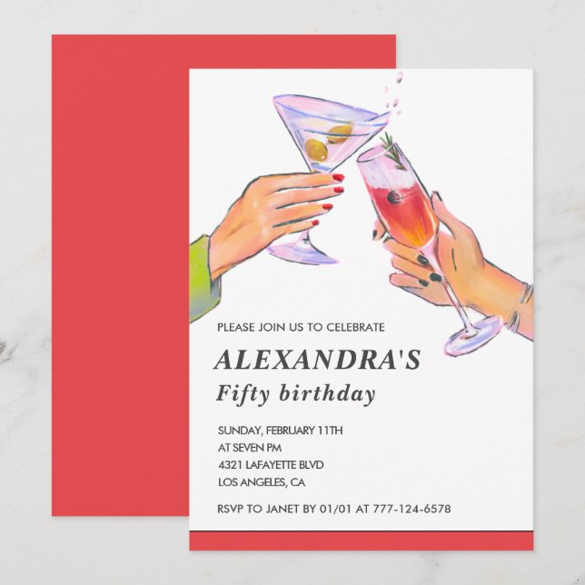 50th birthday invitations Cocktail Fun Party (Front/Back)