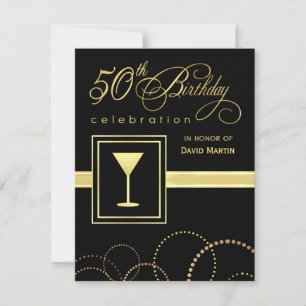 50th Birthday Invitations - Elegant Black and Gold