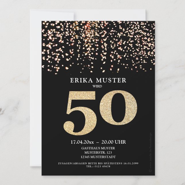 50th Birthday Invitations "Gold" (Front)