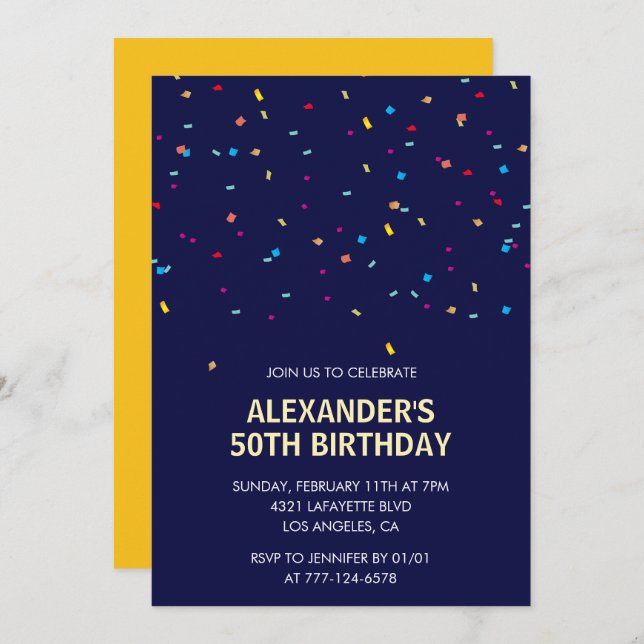 50th birthday invitations Men Confetti Modern (Front/Back)