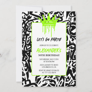 50th birthday invitations Men Party Graffiti Crown
