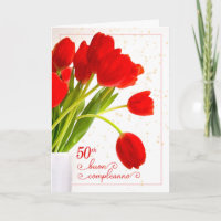 50th Birthday Italian Buon Compleanno Red Tulips