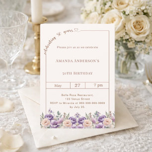50th birthday ivory lavender florals  invitation