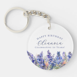 50th Birthday July Birth Flower Gift Custom Keychain