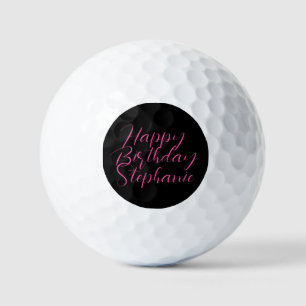 50th Birthday Lady Golfer Black Pink Name Elegant Golf Balls