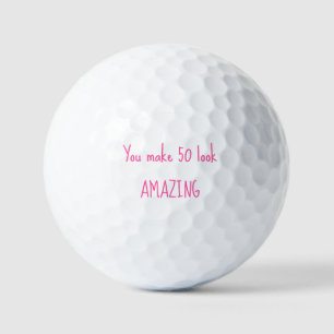 50th Birthday Lady Golfer Pink Name Elegant  Golf Balls