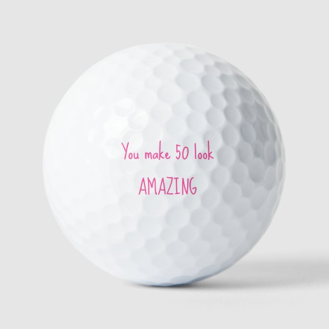 50th Birthday Lady Golfer Pink Name Elegant  Golf Balls (Front)