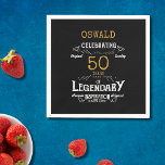 50th Birthday Legendary Black Gold Retro Napkin<br><div class="desc">For those celebrating their 50th birthday we have the ideal birthday party napkins with a vintage feel. The black background with a white and gold vintage typography design design is simple and yet elegant with a retro feel. Easily customize the text of this birthday gift using the template provided. Part...</div>