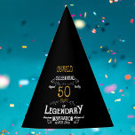 50th Birthday Legendary Black Gold Retro Party Hat<br><div class="desc">For those celebrating their 50th birthday we have the ideal birthday party hats with a vintage feel. The black background with a white and gold vintage typography design design is simple and yet elegant with a retro feel. Easily customize the text of this birthday gift using the template provided. Part...</div>