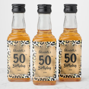 50th Birthday Leopard Mini Gold Custom Liquor Bottle Label