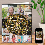 50th Birthday Leopard Print Gold Balloons Photo Card<br><div class="desc">Personalized 50th birthday card with 9 custom photos and trendy leopard print foil balloons in black and gold. The template is ready for you to upload 9 of your favourite photos which are displayed in a photo collage in square and portrait formats. Your pictures surround the animal print balloons, which...</div>