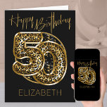 50th Birthday Leopard Print Gold Foil Balloons<br><div class="desc">Personalized 50th birthday card with animal print foil balloons in black and gold. The trendy leopard print balloons are framed with black and gold confetti and Happy Birthday is hand lettered in gold. The template is ready for you to personalize the front of the card and add a message inside...</div>