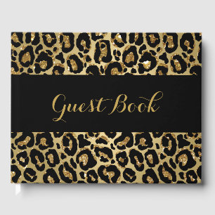 50th Birthday Leopard Print Gold Glitter Guest Book