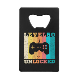 50th Birthday Level 50 Unlocked Credit Card Bottle Opener