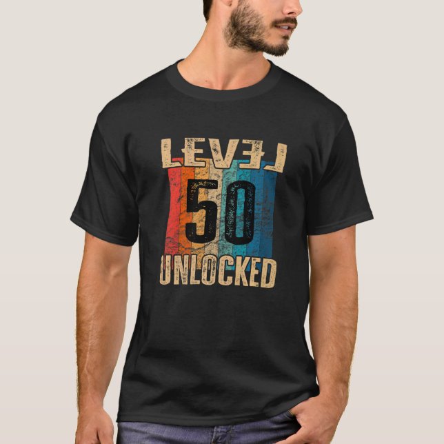 50th Birthday Level Unlocked Vintage Retro T-Shirt (Front)